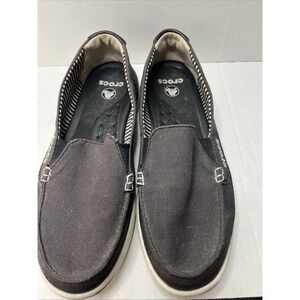 Crocs Shoes Womens Sz 7 Black‎ Canvas Walu Loafers Slip On Comfort Walking Flats